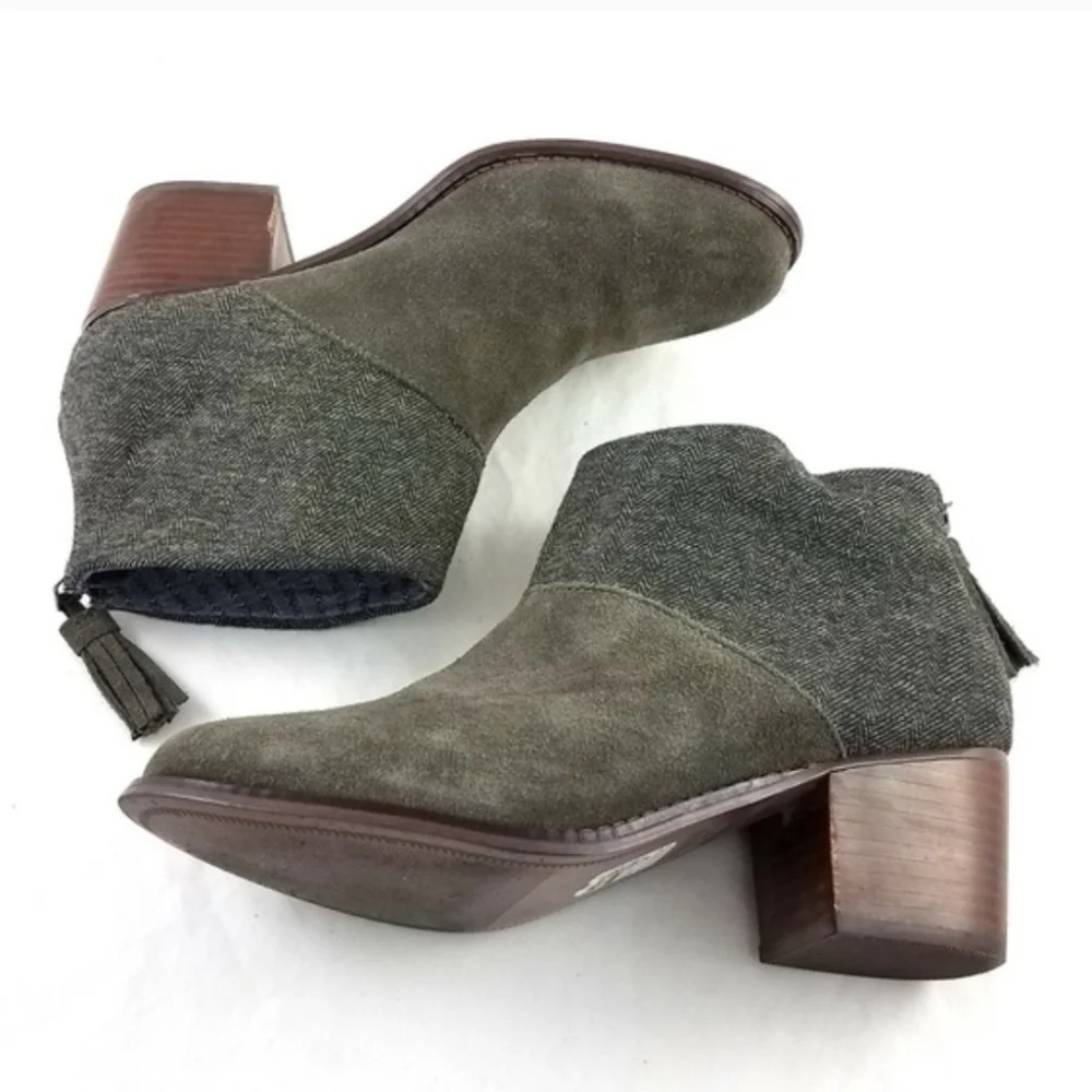 Toms Leila Suede Boots Green Size W6.5 Suede Leather Army Green